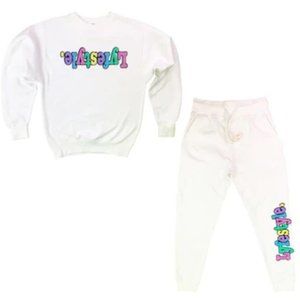 Lyfestyle Sweatsuit in White Pastel Colorway